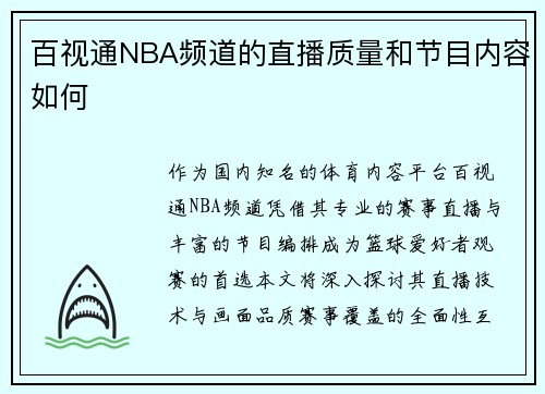 百视通NBA频道的直播质量和节目内容如何